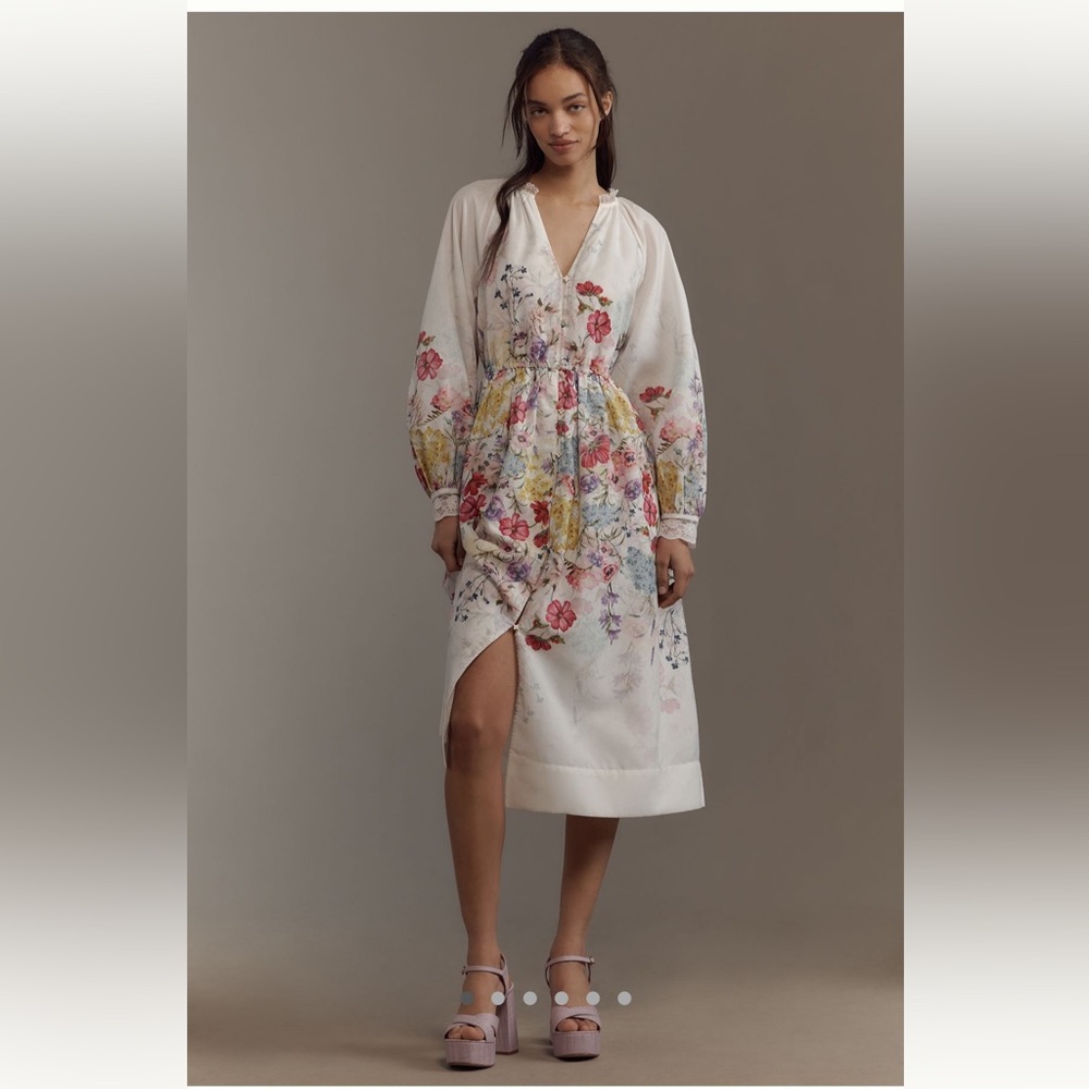 Anthropologie Floral Midi Dress - White and Pink
